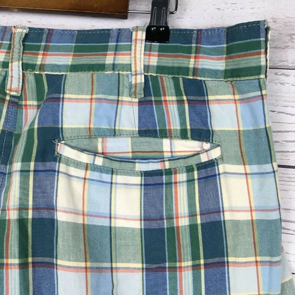 Abercrombie Fitch Mens Plaid Shorts sz 32 Blue Green Casual Flat Front Cotton - Picture 4 of 9